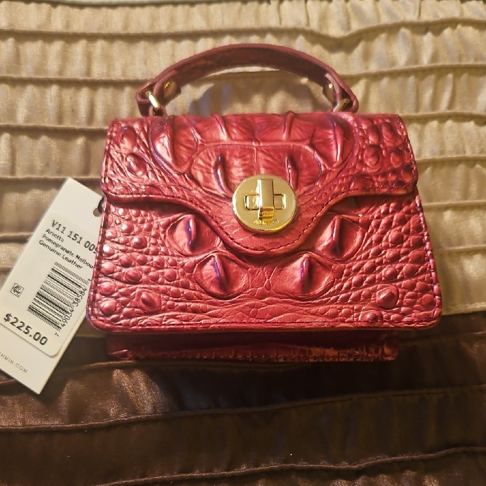 Brahmin Arietta Pomegranate/Red Melbourne Croc-Embossed Mini Top-Handle Bag